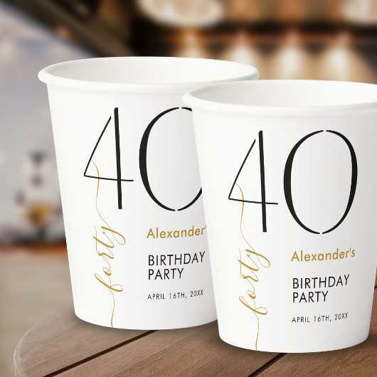 Gobelets En Papier Simple Or Noir et Blanc 40 Ans