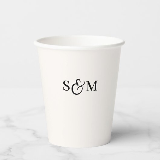Gobelets En Papier Simple Script Esperluette Monogramme Mariage (Recto)