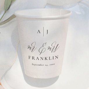 Gobelets En Papier Simple Script Monogramme de mariage M. et Mme