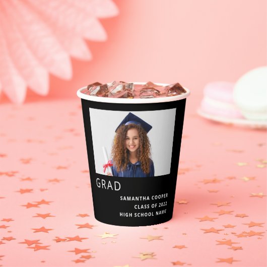 Gobelets En Papier Simple Texte Photo 2022 Graduation Noir (Insitu)