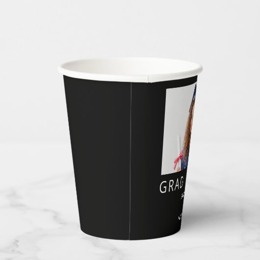 Gobelets En Papier Simple Texte Photo 2022 Graduation Noir (Droite)