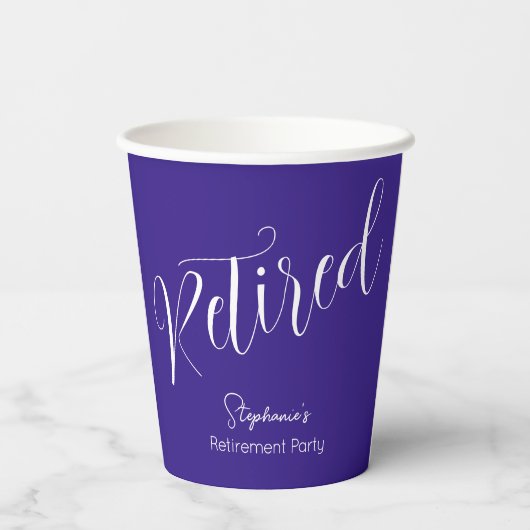 Gobelets En Papier Simplement Script moderne Purple Retraite Party (Verso)