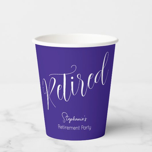 Gobelets En Papier Simplement Script moderne Purple Retraite Party (Recto)