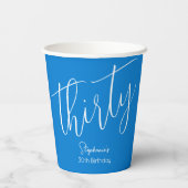 Gobelets En Papier Simply Modern Script Blue 30th Birthday Party (Verso)