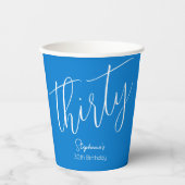 Gobelets En Papier Simply Modern Script Blue 30th Birthday Party (Recto)