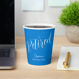Gobelets En Papier Simply Modern Script Blue Retirement Party