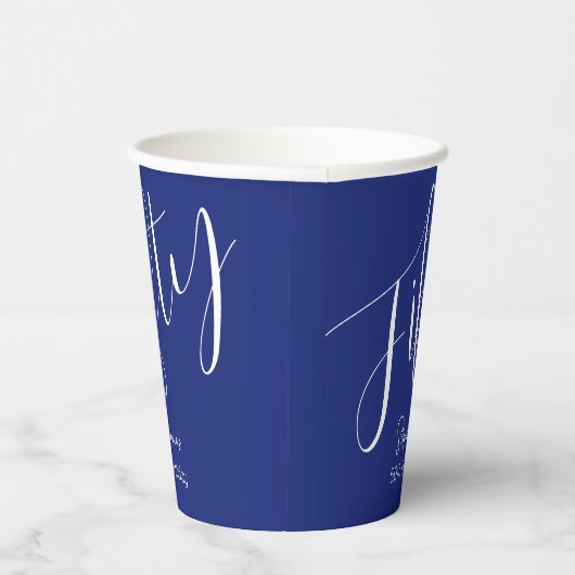 Gobelets En Papier Simply Modern Script Marine Blue 50th Birthday (Droite)