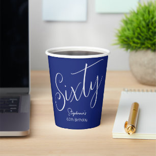 Gobelets En Papier Simply Modern Script Navy Blue 60th Birthday Party