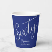 Gobelets En Papier Simply Modern Script Navy Blue 60th Birthday Party (Recto)