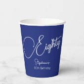 Gobelets En Papier Simply Modern Script Navy Blue 80th Birthday Party (Verso)