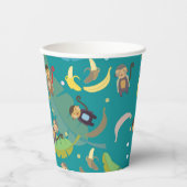 Gobelets En Papier Singe mignon et bananes dans l'arbre Motif Anniver (Recto)