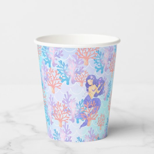 Gobelets En Papier sirène magique pour enfants sous le pastel arc-en- (Verso)