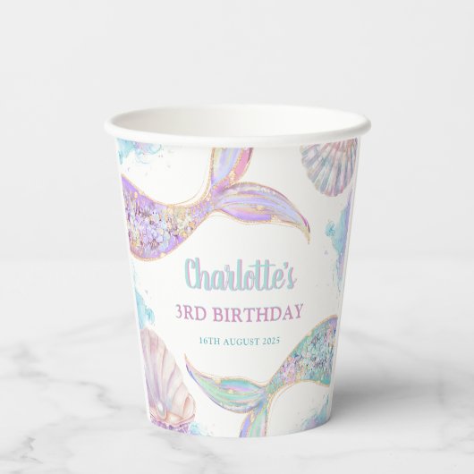 Gobelets En Papier Sirène sous la mer 3e anniversaire (Verso)