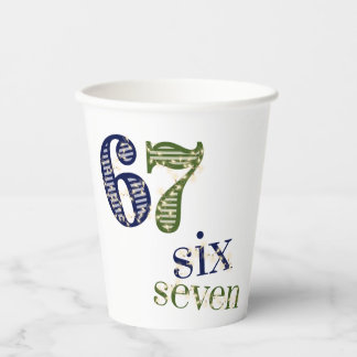 Gobelets En Papier Six Seven 6 7 Tendance Bleu et Vert Moderne