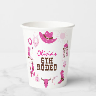 Gobelets En Papier Sixième Rodéo Rose Western Cowboy 6e anniversaire