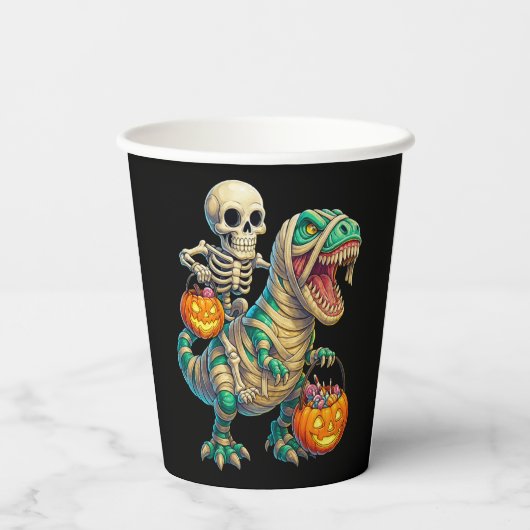 Gobelets En Papier Skeleton Whimsical équitation maman T-Rex Hallowee (Verso)