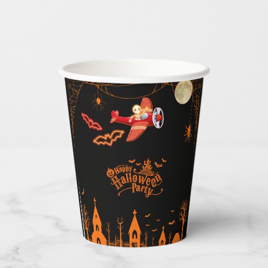 Gobelets En Papier Skeleton Whimsical Vol Avion Halloween Party (Verso)