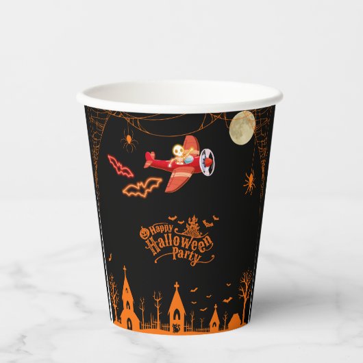 Gobelets En Papier Skeleton Whimsical Vol Avion Halloween Party (Recto)