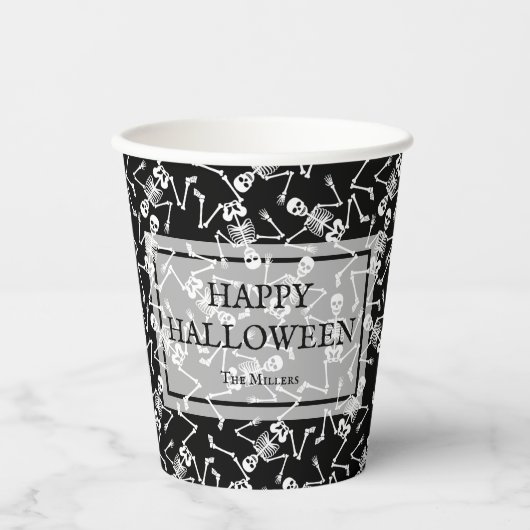 Gobelets En Papier Skeletons Halloween heureux (Recto)
