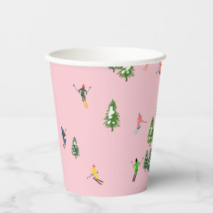 Gobelets En Papier Skieurs roses Ski d'ouverture Noël Ski de vacances