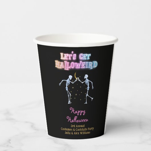 Gobelets En Papier Skull Neon Halloween Halloween Skeletons dansants  (Verso)