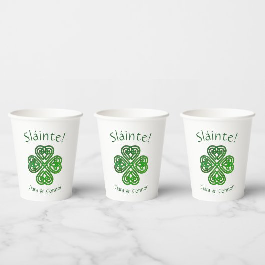 Gobelets En Papier Sláinte Green Celtic Shamrock irlandais Nom (Multi)