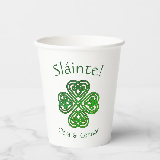Gobelets En Papier Sláinte Green Celtic Shamrock irlandais Nom (Recto)