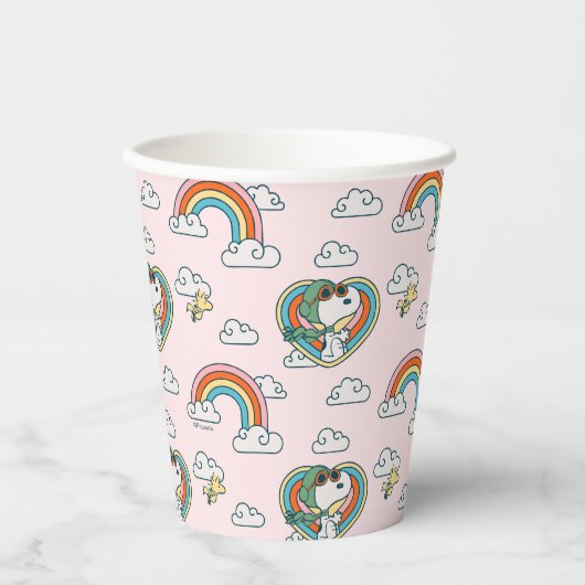 Gobelets En Papier Snoopy & Woodstock Rainbow Heart Motif (Recto)