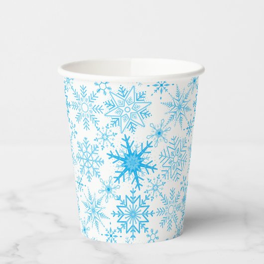 Gobelets En Papier Snowflake bleu motif (Gauche)