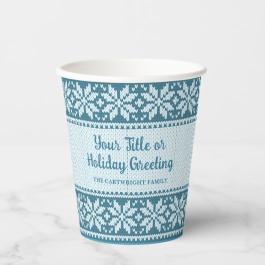 Gobelets En Papier Snowflake Blue Nordic Sweat personnalisé (Recto)