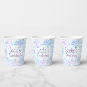 Gobelets En Papier Snowflake Winter One-Derland First Birthday Paper