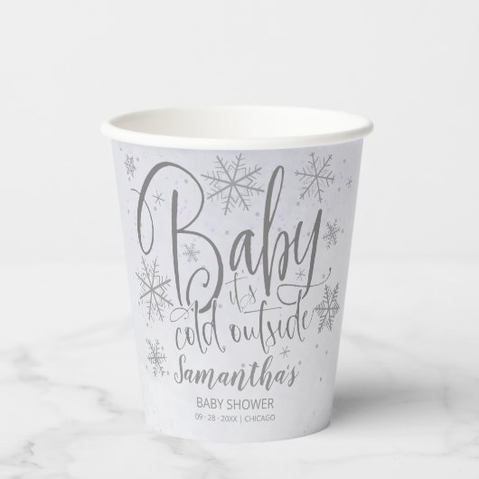Gobelets En Papier Snowflakes Baby Il fait froid dehors Baby shower g (Recto)