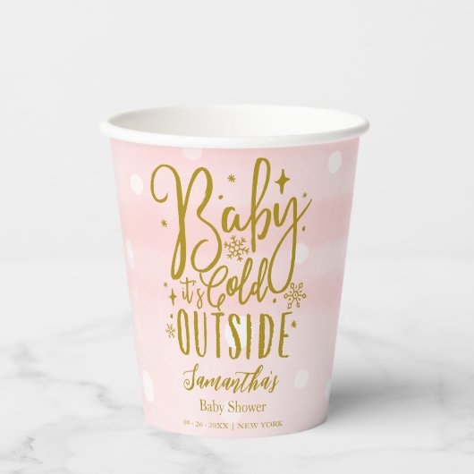 Gobelets En Papier Snowflakes Baby It's Cold Outside Girl Baby shower (Recto)