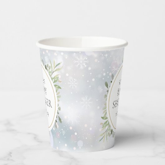 Gobelets En Papier Snowflakes d'hiver Baby shower verdoyant (Gauche)