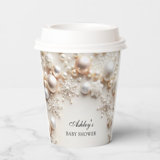 Gobelets En Papier Snowflakes Winter Wonderland Baby shower (Verso)