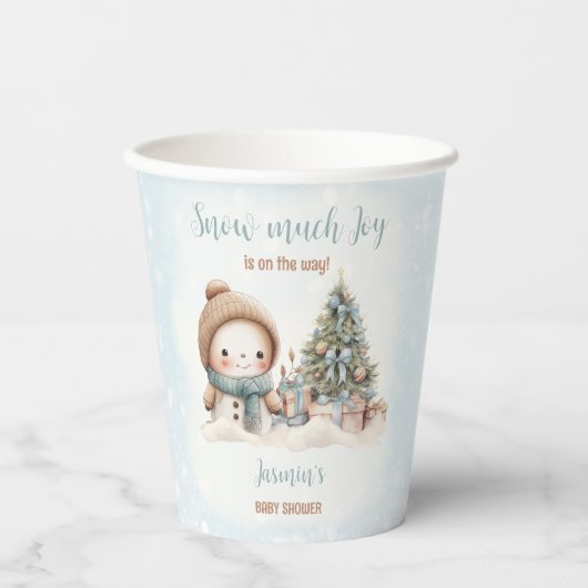 Gobelets En Papier Snowman Blue Winter Christmas Boy Baby shower (Recto)