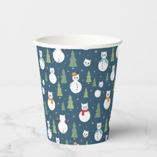 Gobelets En Papier Snowman Cats Motif de vacances