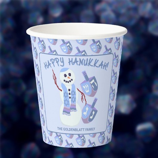 Gobelets En Papier Snowman Dreidels Cute Blue Motif Party Hanoukka