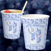 Gobelets En Papier Snowman Dreidels Cute Blue Motif Party Hanoukka