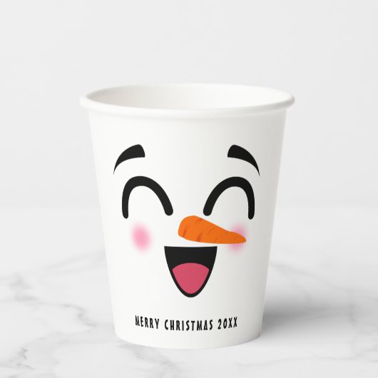 Gobelets En Papier Snowman Joyeux Noël mignon visage souriant hiver (Recto)