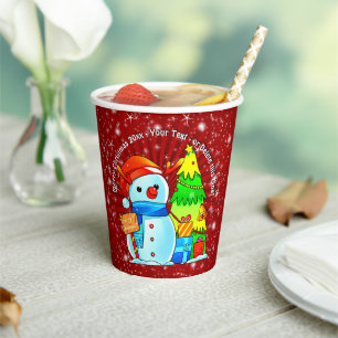 Gobelets En Papier Snowman Noël Arbre Présente Année Texte Rouge