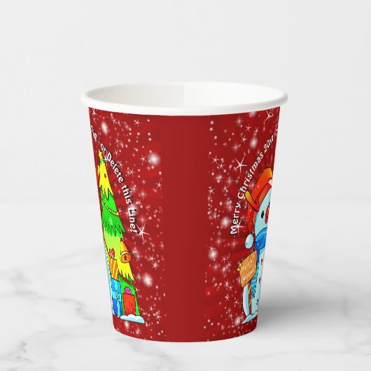 Gobelets En Papier Snowman Noël Arbre Présente Année Texte Rouge (Gauche)