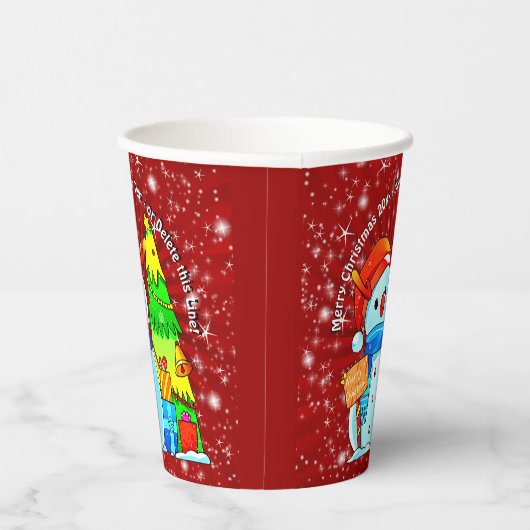 Gobelets En Papier Snowman Noël Arbre Présente Année Texte Rouge (Droite)