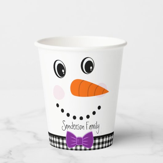 Gobelets En Papier Snowman Visage violet Bowple Buffalo noir Plaid (Recto)