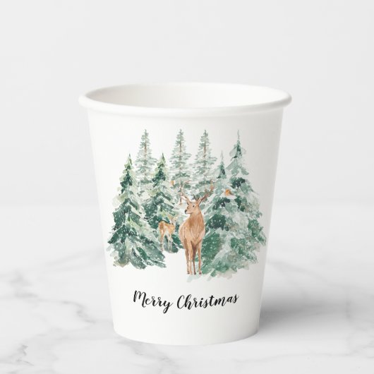 Gobelets En Papier SnowWinter Woodland Deer Joyeux Noël (Recto)