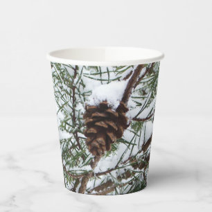 Gobelets En Papier Snowy Pine Cône II hiver Photographie de la nature