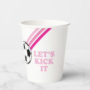 Gobelets En Papier Soccer Pink Stripes On le frappe Anniversaire