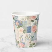 Gobelets En Papier Soft Feminine Florale Rose Et Patchwork Bleu (Gauche)