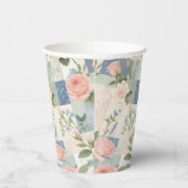 Gobelets En Papier Soft Feminine Florale Rose Et Patchwork Bleu (Droite)