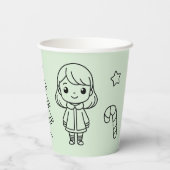 Gobelets En Papier Soft Green Cute Girl and Cat Christmas Design (Verso)